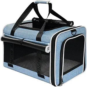 Top Loading Medium Cat Carrier with Privacy Curtain, Soft-Sided Small Pet Travel Crate Vet Approved, Little Puppy Dog Kennel Bag Suitcase Luggage Sleeve, 18x11x11 Inch Blue