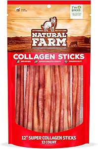 Natural Farm Odor-Free Super Collagen Dog Chews (12-Inch, 12-Pack) The First Ever Real Bull Sticks Alternative: 100% Natural Angus Hide Collagen Treats - More Protein, More Chew Time for All Dogs