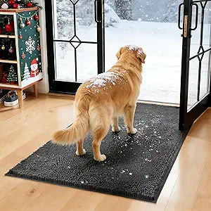 WAYNHUI Dog Door Mat for Muddy Paws 36"x 60" Large- Absorbent Dirt Trapper Quick Dry Non Slip Washable Chenille Mud Mat for Dogs, Front Door mat Indoor Entrance Pets Rug, Dark Grey (36"x 60")
