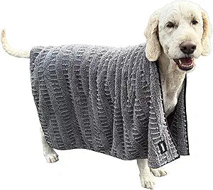 Dry Dog Towel for Drying Dogs Large, Medium & Small | Ultra Absorbent Plush Microfiber | Quick-Drying Double-Sided Design | 43" x 35" Lightweight & Machine Washable Dog Bath Towel | Grey
