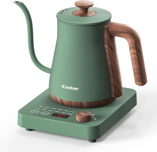 Electric Kettle, 1000W Quick Heating Gooseneck Kettles, 0.8L\/27.05oz, 0.8mm Ultra-Fine Spout, Precise Water Flow Control, 304 Stainless Steel Inner, Auto Shut-Off, Boil Dry Protection, Matte Green