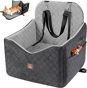 Dog Car Seats for Small/Medium Dogs, Puppy Car Seat with Thick Cushion, Detachable Washable Dog Carseat with Storage Pockets for Dogs Up to 35lbs (Grey)