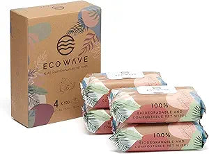 Eco Wave Hypoallergenic Plant-Based Pet Wipes, Dog and Cat Grooming Wipes for Face, Ears, Body, Butt, and Paws, Fragrance Free, Compostable, 400 Count