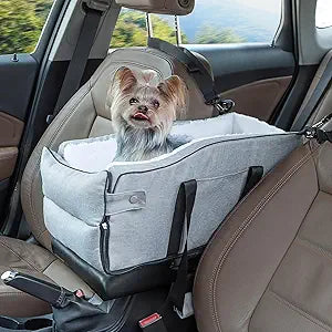 Center Console Dog Car Seat for Small Dogs Up to 12lbs,Portable Middle Console Dog Booster Car Seat with Adjustable Straps, Storage Pocket & Safety Leash