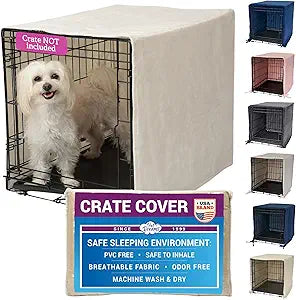 Pet Dreams Dog Crate Cover - Breathable Fabric Kennel Topper for Single-Door Crates, Fits iCrate Dog Cages 18, 24, 30, 36, 42, 48 Inches (Ivory, Medium, 30")