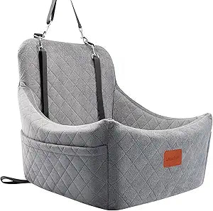 Dog Car Seat for Medium Dogs Up to 40lbs,Fully Detachable and Washable,Easy to Install with Adjustable Straps,Anti-Slip Base Travel Car Bed for Pets,2 Side Pockets(Grey,Medium)
