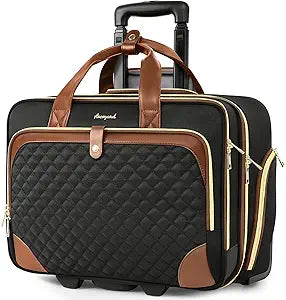 Rolling Laptop Bag, Rolling Briefcase for Women with Waterproof Pocket, 16 Inch Computer Bag, Underseat Carry On Luggage with Wheels for Work Travel Business, Lightweight Black Brown
