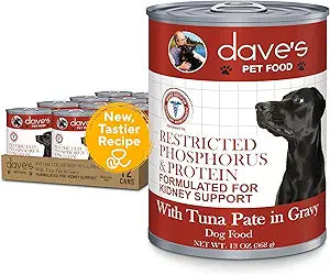 Dave's Pet Food Kidney Care Dog Food (Tuna Pate), New Recipe! Wet Renal Dog Food, Low Phosphorus, Renal Kidney Support, Vet Formulated, 13.2 oz, (12 Pack)