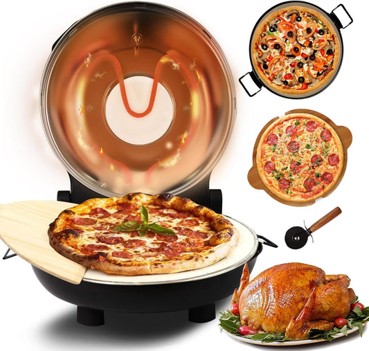 Pizza Oven 12 Inch Electric Pizza Oven Indoor, 1200W Portable Countertop Pizza Maker with Viewing Window, Heats Up To 800°F, Pizza Maker Machine for Home