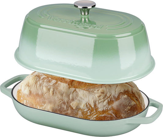 Enameled Cast Iron Dutch Oven Pot with Dome Lid, Oval Bread Oven for Homemade Sourdough Bread Baking, Oven Safe up to 500°F, 6 Quart, Green