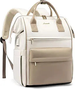 LOVEOVOOK 18Inch Laptop Backpack for Women, Large Capacity Travel Backpack with USB Charging Port, Waterproof Work Backpack for Business, College, Nursing & Airline Travel,Beige