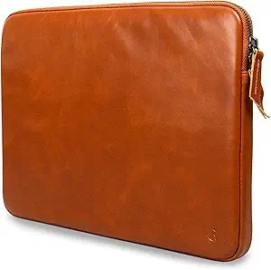 Casemade Real Leather Laptop Case/Zipped Folio Bag with Inner Pocket & Wool Lining Compatible with Apple MacBook, HP, Dell, Asus, Levovo (16 Inch - Tan)
