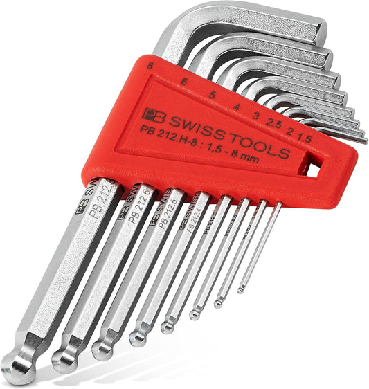PB Swiss Tools Allen Key Set PB 212.H-8 | 100% Swiss Made | 8-Piece Hex Key Set 1.5\/2\/2.5\/3\/4\/5\/6\/8 mm for Screwing in Industry and Trade