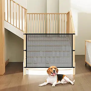 Dog Pet Mesh Gate Stairs - Baby Safety Barrier Gates for Stairway - No Drilling Puppy Gates for Indoor - Banister to Banister Baby Gates for Stairs