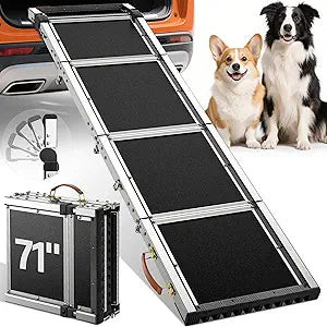 Extra Long 71â€Dog Ramp for Car with Adjustable Head, Folding Pet Ramp for Large Dogs with Non-Slip Surface Dog Ramps Up to 200 lb for Car SUV Truck Bed Couch