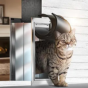 Cat Door for Wall, Small Pet Door, Heavy Duty Doggy Door, All Aluminum Frame, 2 Magnetic Flaps, Energy Efficient, Telescoping Tunnel, Sliding Lock Panel, Easy to Install (Pets Up to 22 LB)