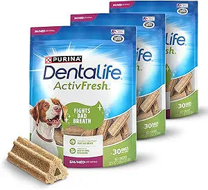 DentaLife ActivFresh Pack of 3 Dog Chews for Small and Medium Dogs 20-40 lbs., Dental Chews to Freshen Breath, Chicken Flavor, 22.5 oz. each, 30 Chews each/90 Total Chews - 30 ct. Pouch