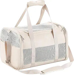 Fashion Leather Dog Carrier, Airline Approved Cat Carrier Soft Sided Pet Bag Carrier Purse for Puppy Kitten Small Animals White