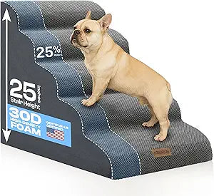 Extra Wide Dog Stairs for Large Dogs Up to 80lbs, 25" Pet Steps for High Bed with Washable Cover, 5-Step Foam Bed & Couch Ladder for Small Medium Dogs & Senior Cat, Gray