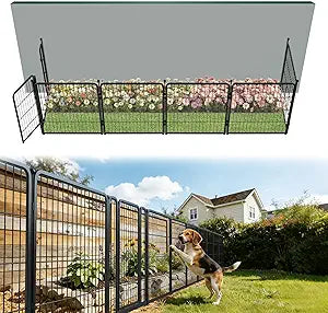 FXW Garden Fence Outdoor for The Yard â€“ 32in(H) x 13.3ft(L) Heavy Duty Metal Animal Barrier for Dog and Rabbit, Decorative Dog Fence, 6 Panels, Black
