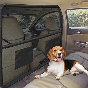 Dog Car Barrier for SUVs,Trunks and Cargo Area, Universal-Fit Pet Divider Gate, 50Inch Wide Pet Barrier with See Through Net Mesh for Small Trucks and SUV & Mid-Sized Vehicle