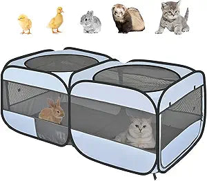 Pet Playpen Pop up Small Pet Cage Enclosure Tent Chick Run Brooder Coop Foldable Kennel for Kitten Ferret Puppy Guinea Pig Rabbit Hamster Chinchillas(No Divider, Unified Space)