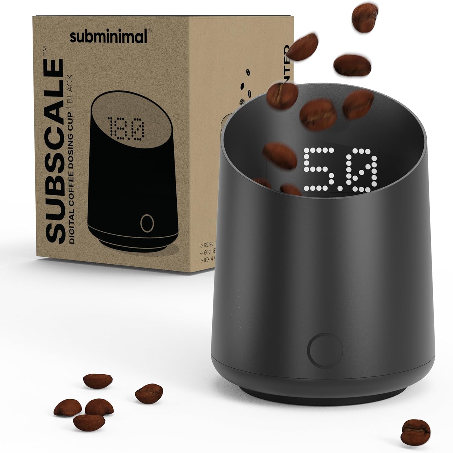 Subminimal Subscale Digital Dosing Cup with LED Display – Sleek & Precise Coffee Bean Weight Scale - Dosing & Brewing Coffee Accessories, Perfectly Measures Coffee Grounds for Coffee Espresso - Black