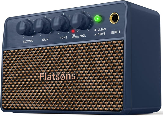 Flatsons FBA-10 Guitar Amplifier, Drive\/Clean Tone Electric Guitars Amp, 10W Mini Portable Amp with Type-C Rechargeable Battery 6H Work, Wireless Vintage Guitar Speaker for Practice Travel (Blue)