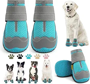 Dog Shoes for Large Dogs, Medium Dog Boots & Paw Protectors for Hardwood Floors, Outdoor Dog Booties for Hot Pavement Winter Snow Hiking, Breathable Dog Shoes with Reflective Strips Size 7