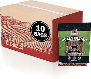 Redbarn Pet Products Natural Bully Slims Beef Chews for Dogs - 4.7 Oz Case of 10 Bags - Natural, Grain-Free, Highly Palatable, Highly Digestible Esophagus Treats