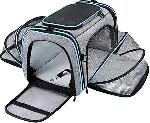 Airline Approved Pet Carrier, Large Soft Sided Pet Travel TSA Carrier 4 Sides Expandable Cat Collapsible Carriers with Removable Fleece Pad and Pockets for Cats Dogs and Small Animals