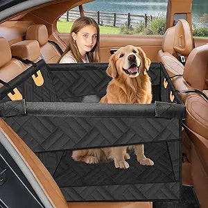 Large Dog Car Seat, Back Seat Extender for Dogs UP to 65LB, 1 Piece Hard Bottom Car Seat Cover for Dogs Waterproof Dog Seat Cover for Cars,SUV & Truck