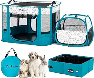 Portable 2-in-1 Dog playpen, Outdoor Cat Playpen with Litter Box Area for Indoor Cats Enclosed Rabbit Puppy Hamster Indoor/Outdoor Cats Enclosure Cages Tent (Peacock Blue)