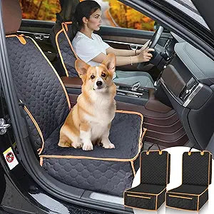 2 Packs Front Seat Car Cover, Waterproof Dog Car Seat Cover, Non-slip & Scratch-Proof, Pet Car Seat Protector with Side Flaps and Storage Pocket, Car Seat Cover for Most Cars, Trucks and SUVs