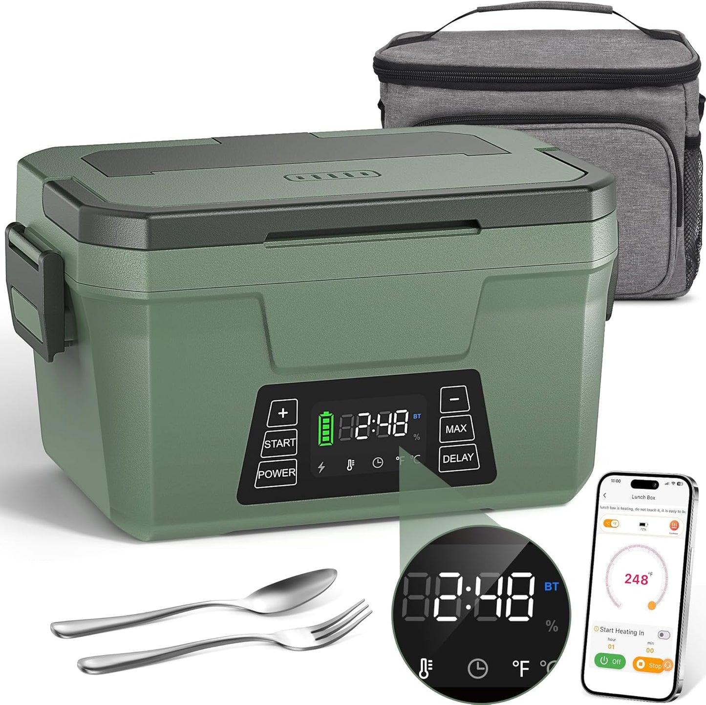 Monteka Cordless Electric Lunch Box for Adults, Rechargeable Heated Lunch Box with Scheduled Heating, Portable Food Warmer with Memory Function & Automatic Keep Warm, Christmas White Elephant Gifts
