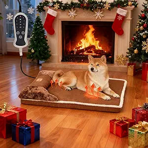Heated Dog Bed, 30Ã—20 Inch Memory Foam Pet Bed, Orthopedic Dog Bed with Timing Nine Gears Smart Switch for Small and Medium Dogs Soft, Removable Cotton Sleeve