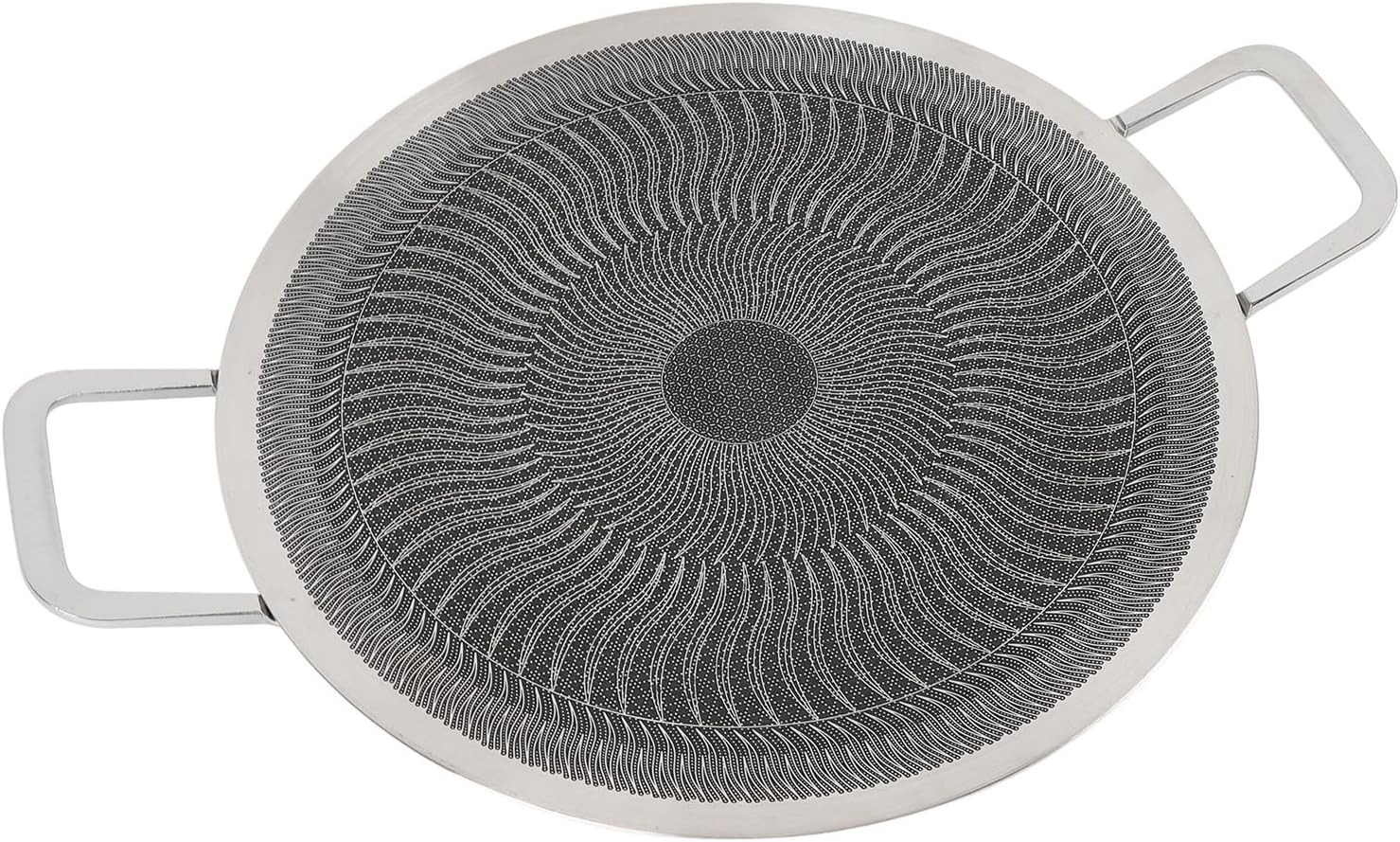 Oreilet Korean BBQ Grill, Round Stainless Steel Non Stick Coating Grill Pan with 2 Handles for Induction, Gas, Halogen, Electric Ceramics, Korean Frying Pan for Indoor Outdoor Camping