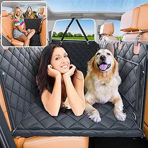 Convertible Back Seat Extender for Dogs, Foldable 400lb Hard Bottom Dog Car Seat Cover for Back Seat, Waterproof Dog Hammock Bed Backseat Cover for Dogs in Car SUV Truck Pet Seat Cover Black XL