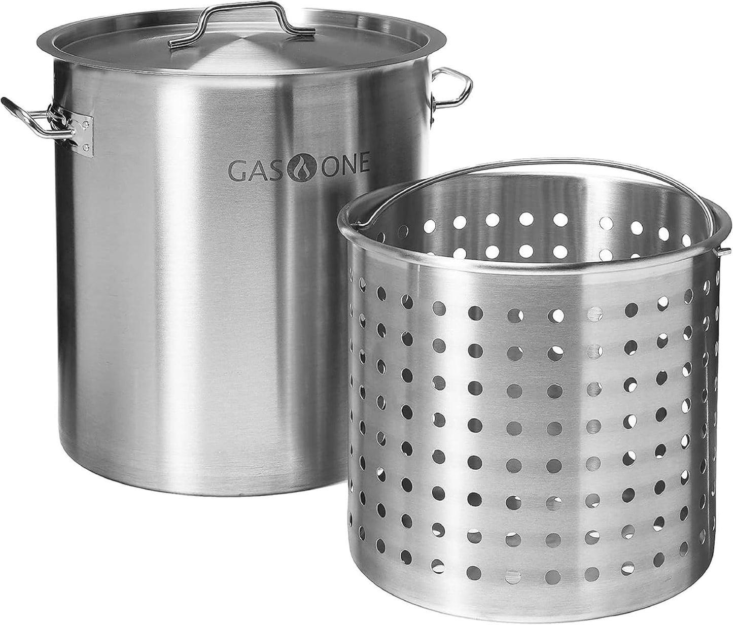GasOne Stainless Steel Stockpot with Basket \u2013 36qt Stock Pot with Lid and Reinforced Bottom \u2013 Heavy-Duty Cooking Pot for Deep Frying, Turkey Frying, Beer Brewing, Soup, Seafood Boil \u2013 Satin Finish