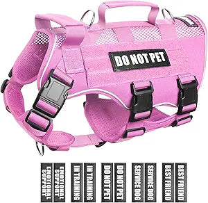 WINSEE Mesh Dog Harness with 10 Pet Patches for Large Service Dog in Training, Breathable Tactical Molle Vest with Double Handle, Reflective Military Pet Vest for Walking Hiking
