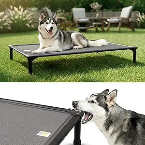 Sytopia 47'' Outdoor Elevated Dog Bed for Extra Large Dogs, Chew-Proof Pet Camping Raised Cot with Breathable Mesh - Durable Frame, Cooling Hammock Bed, Non-Slip Feet, Waterproof, Easy Clean
