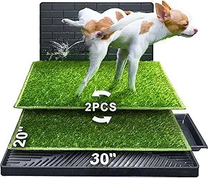 Hompet Dog Potty for Indoor or Porch, 2 Pcs Artificial Grass Training Pads with Pee Baffle, Reusable, Alternative to Puppy Pads, Portable Dog Litter Box for Small/Medium Dogs