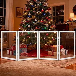 Extra Wide Clear Dog Gate 31" Tall Clear Acrylic Freestanding Dog gate Transparent Pet Gate for Doorways Stairs 4 Panel(55"-92" W)