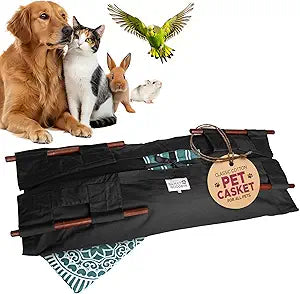 Cocoon - Eco-Friendly Pet Casket - Burial & Cremation Ceremony Kit (Classic Cotton)-for All Pets & Breeds- Dogs Cats Rabbits Birds & More (Choose Size & Color) (Large, Black/Teal Green)