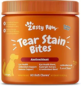 Zesty Paws Tear Stain Support Soft Chews for Dogs - for Eye Moisture + Vision & Immune Support - Functional Supplements with Fish Oil, Lutein, Cranberry & Vitamin C - Chicken Flavor - 90 ct