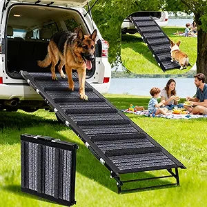 Dog Ramp for Car, SUV & Truck - Portable Pet Ramp Steps with Anti-Slip Ladder Non-Slip Surface, Extra Wide Steps for Large Dog Up to 250LBS, 55" L x 17.3" W Surface for SUV, Truck, Bed, Couch