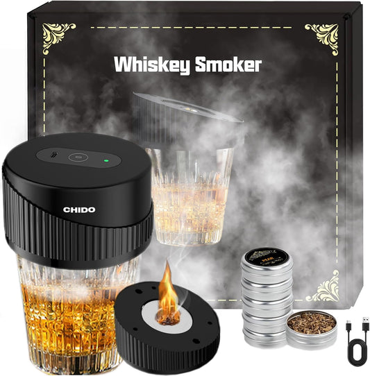 CHIDO Electric Whiskey Smoker Kit with USB Charging, No Butane Required, Gift Box and Wood Chips Included