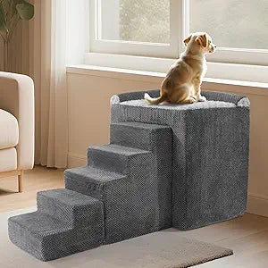 HOMBYS Stable Foam Dog Window Perch & Orthopedic Bed with Reinforced Metal Frame for Long-Lasting Support, Pet Bunk Bed for Dogs, Joint Relief & Window Viewing (Large)