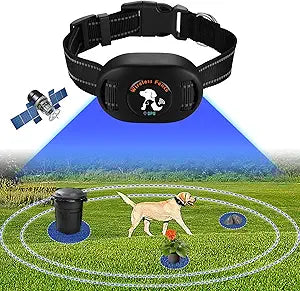 PLOJOP GPS Wireless Dog Fence and Outdoor Pet Barrier 2 in 1, Range 97-3280ft Electric Dog Fence for All Dogs, Keeps Pets Out of Obstacles, Adjustable Warning Strength (Black)