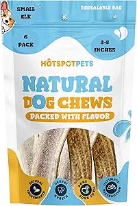 hotspot pets Small Premium Split Elk Antlers for Dogs - 3''-5'' Inch Long Dog Chews, (6 Pack) Naturally Shed Antler Bone for Small Breed Aggressive Chewers - Made in USA - Promotes Dental Hygiene